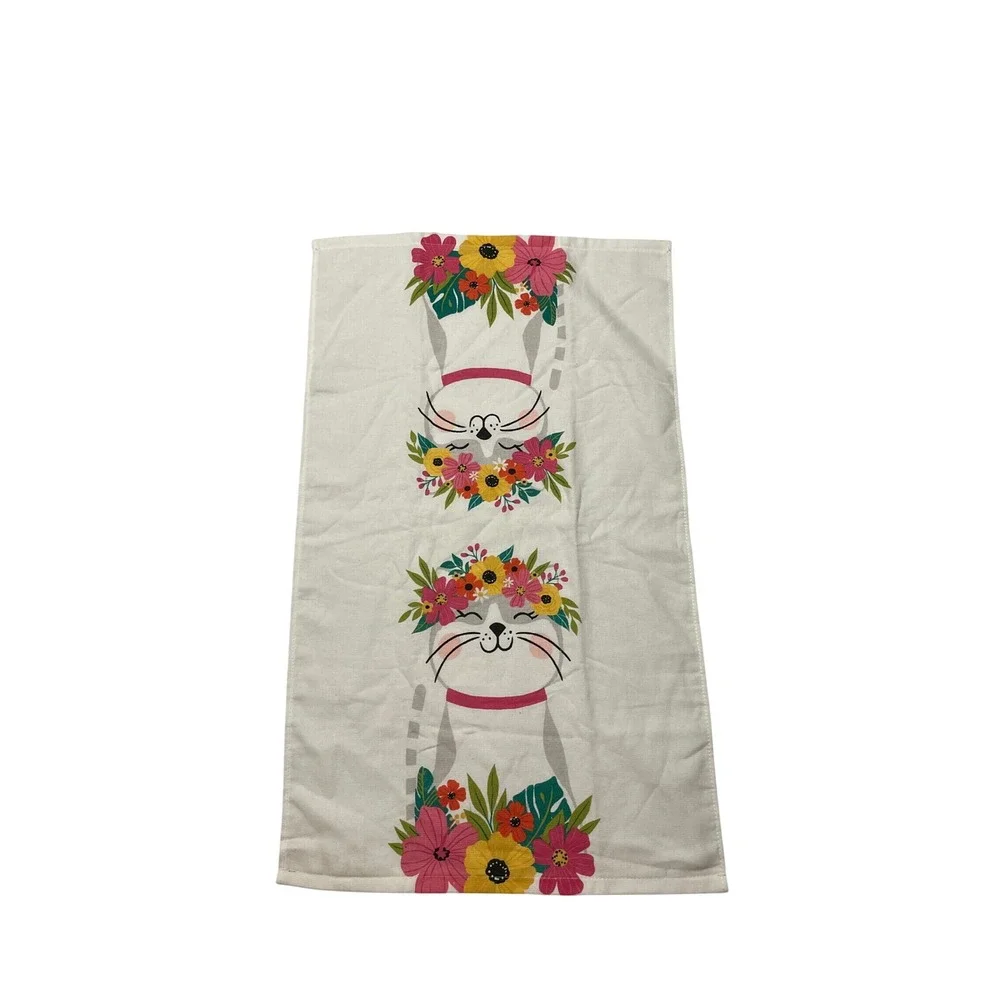 Ritz‎ Cat Floral Crown Kitchen Towel 100% Cotton White Pink Yellow Flower Pet